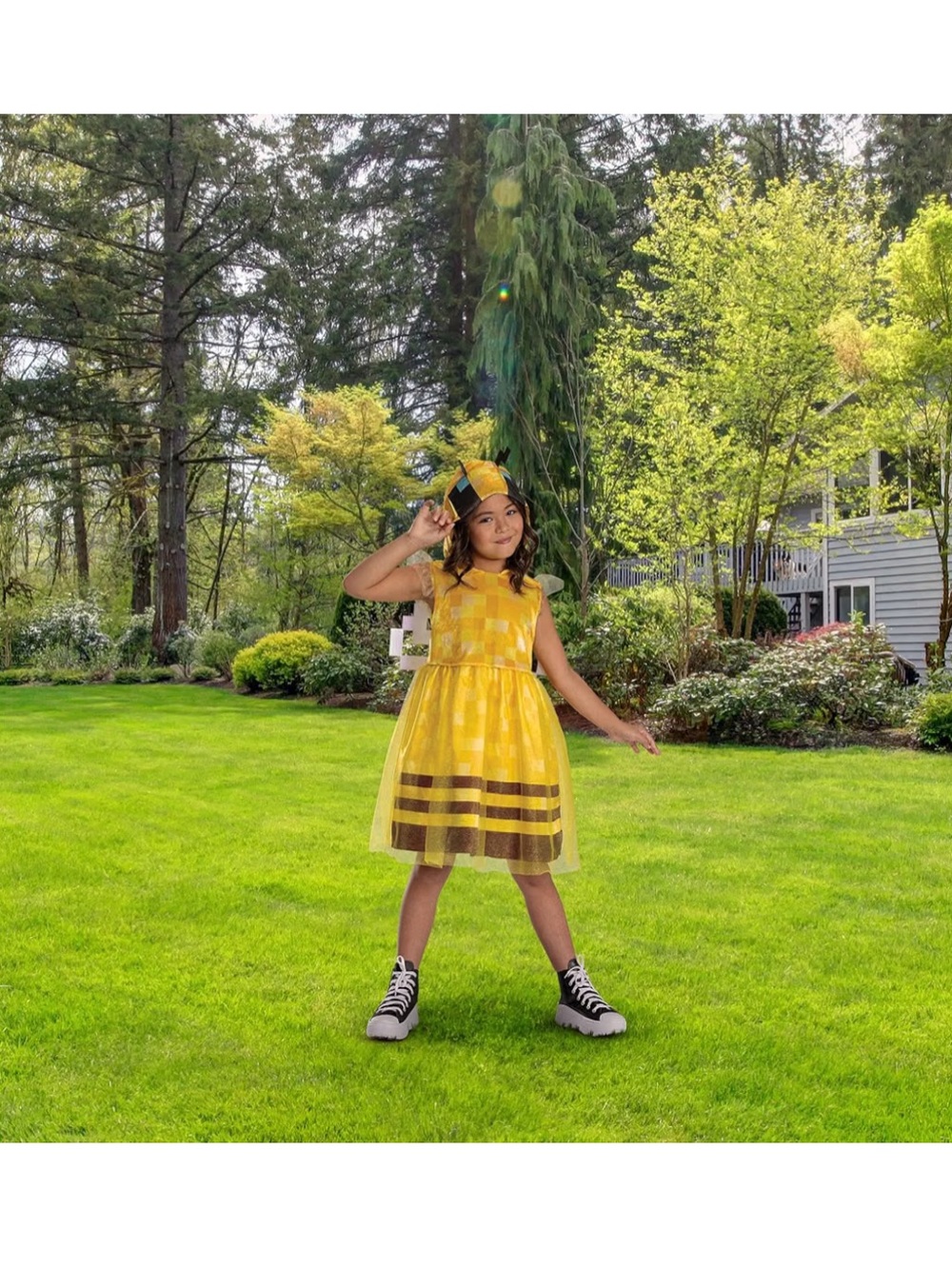 Minecraft Official Kids Yellow Bee Dress Costume with Hood and Wings